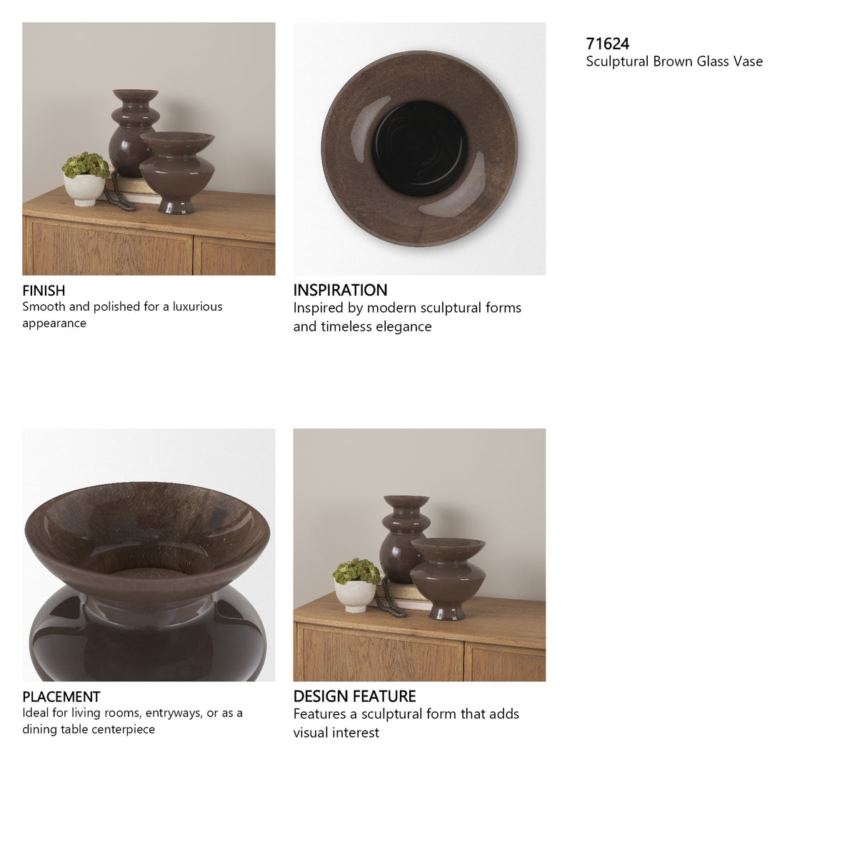 Bruna Sculptural Brown Glass Vase from Mercana - Luna Furniture