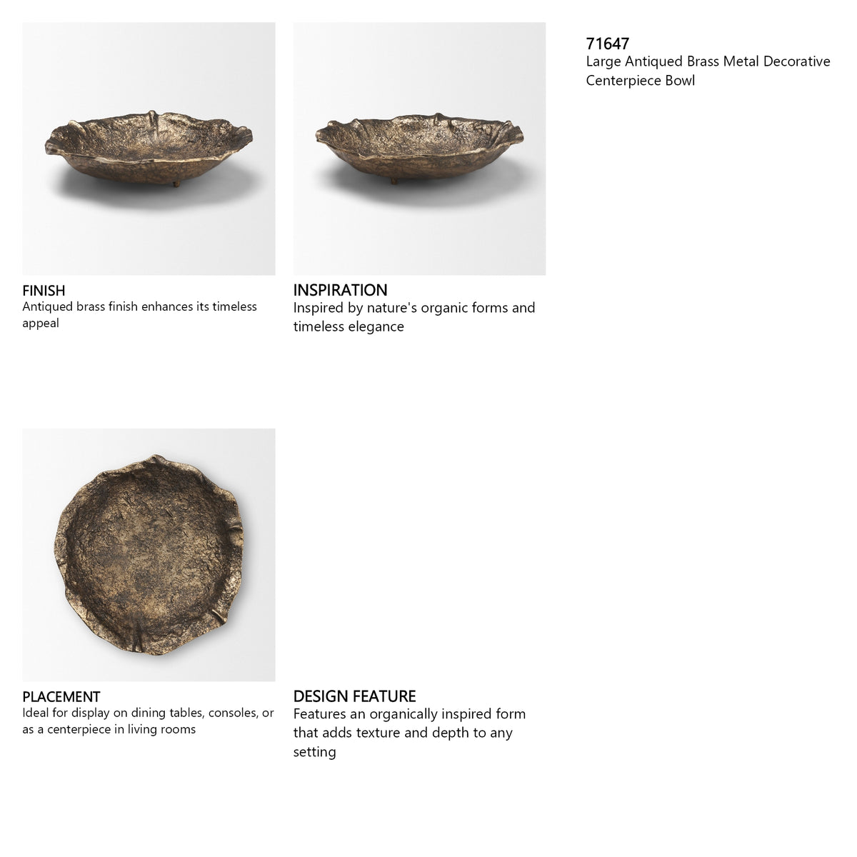 Verdant Large Antiqued Brass Metal Decorative Centerpiece Bowl from Mercana - Luna Furniture