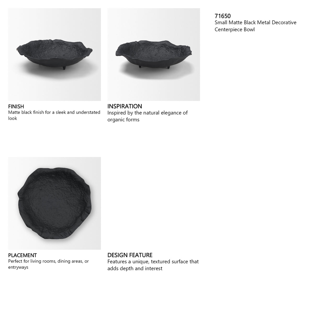 Verdant Small Matte Black Metal Decorative Centerpiece Bowl from Mercana - Luna Furniture