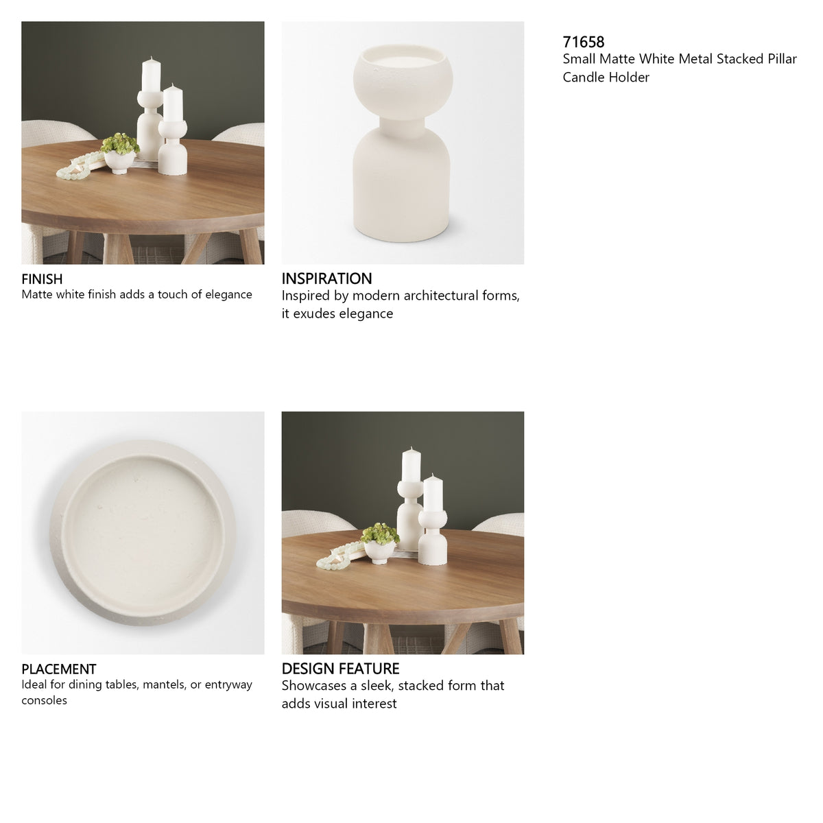 Pelar Small Matte White Metal Stacked Pillar Candle Holder