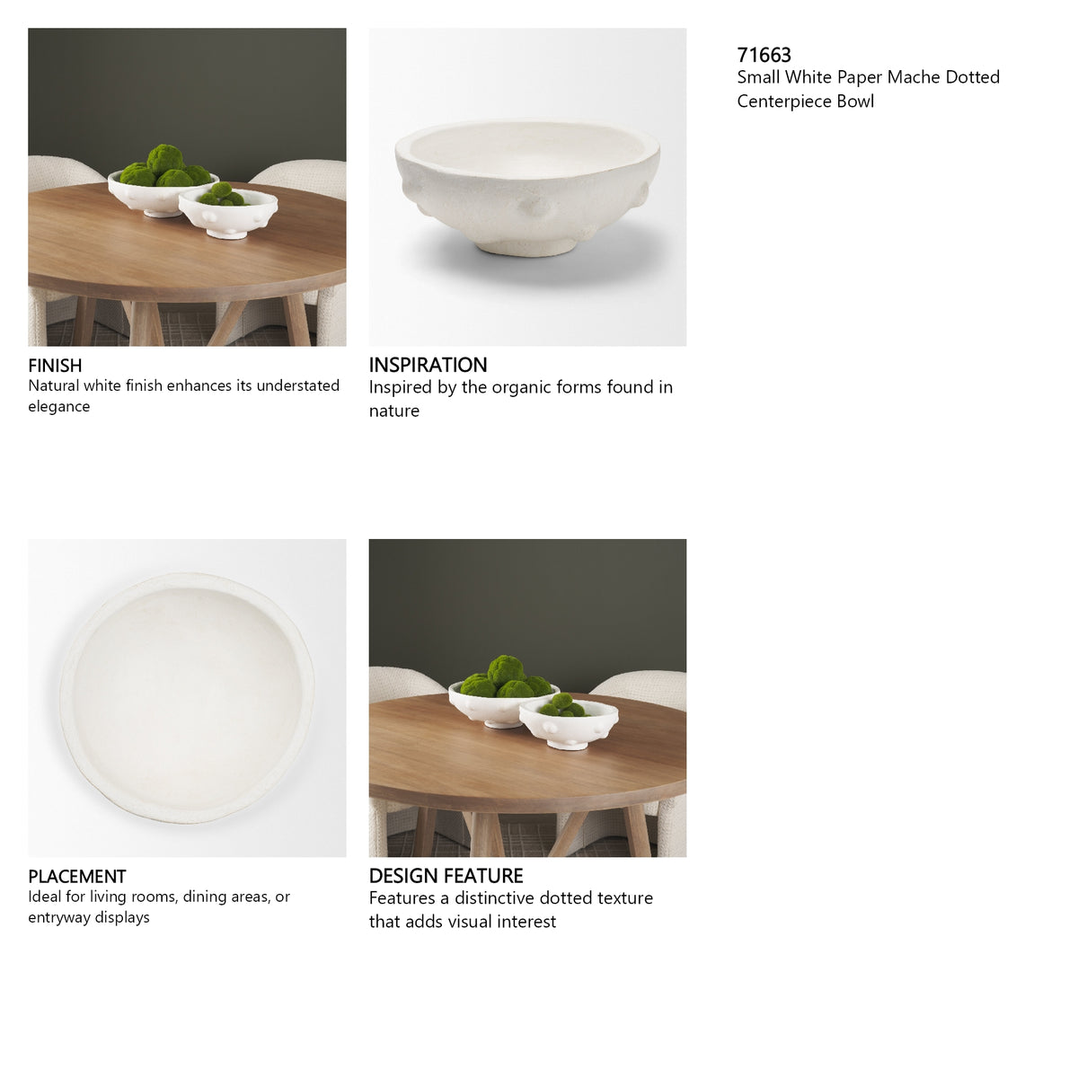 Punto Small White Paper Mache Dotted Centerpiece Bowl from Mercana - Luna Furniture