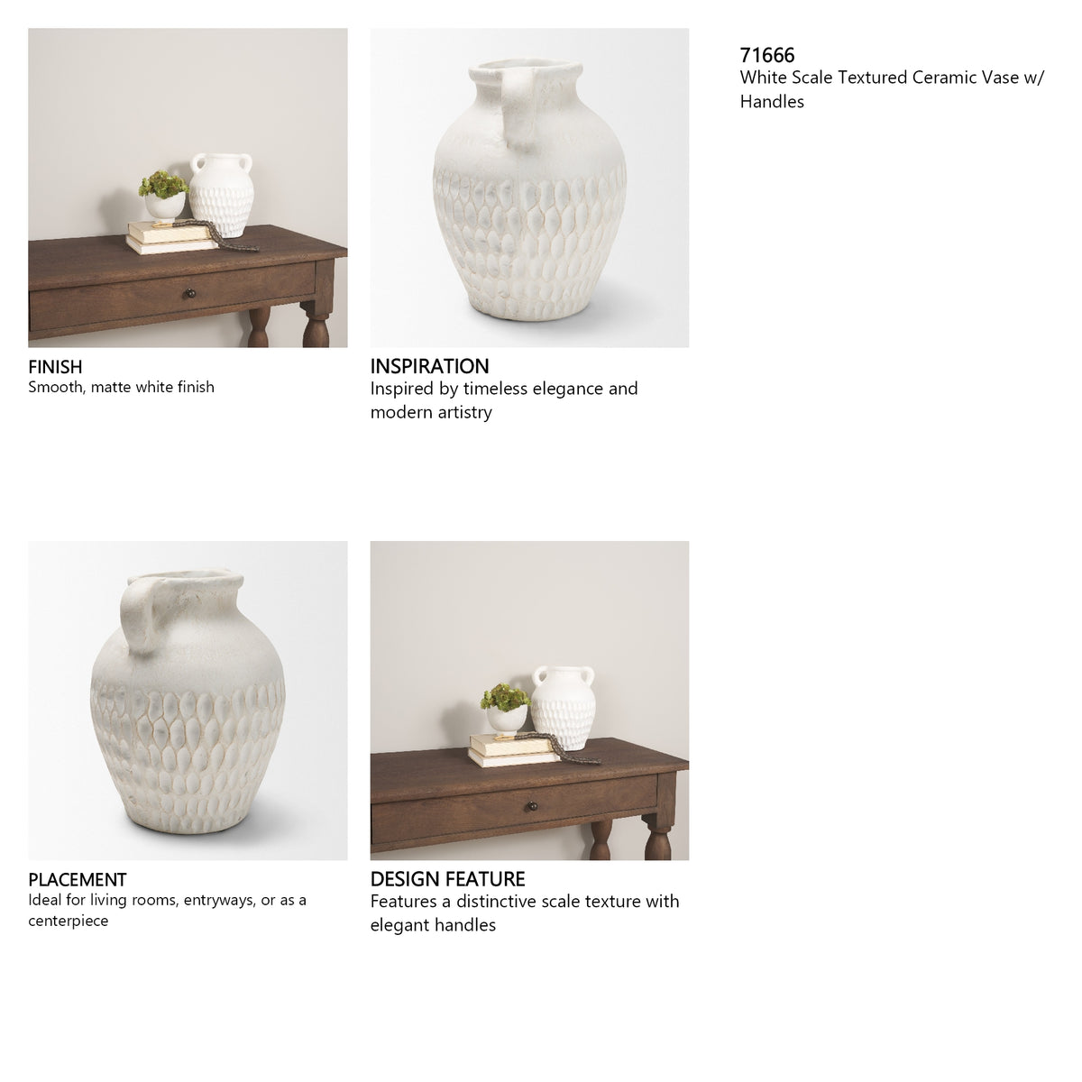 Basma White Scale Textured Ceramic Vase w/ Handles from Mercana - Luna Furniture