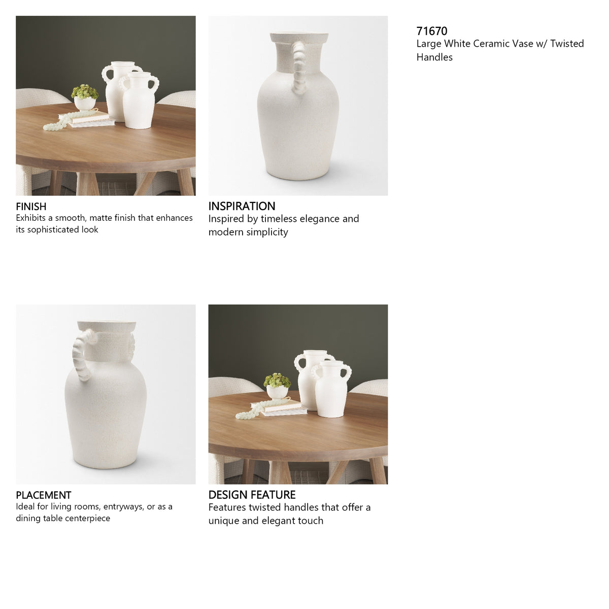 Trenza Large White Ceramic Vase w/ Twisted Handles from Mercana - Luna Furniture