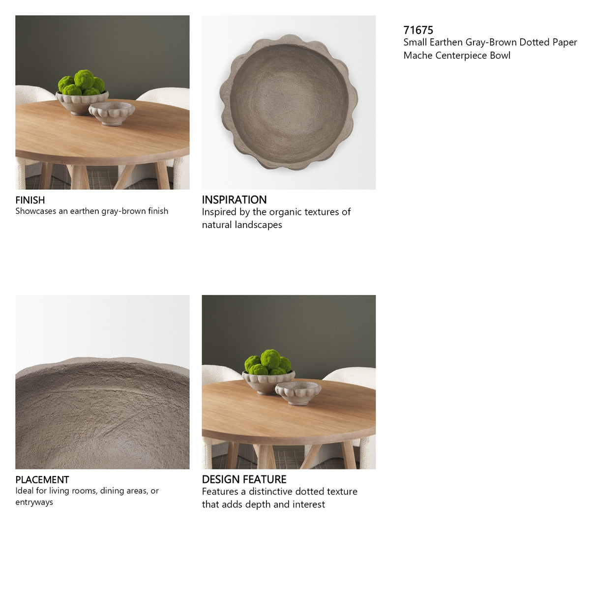 Konya Small Earthen Gray-Brown Dotted Paper Mache Centerpiece Bowl from Mercana - Luna Furniture