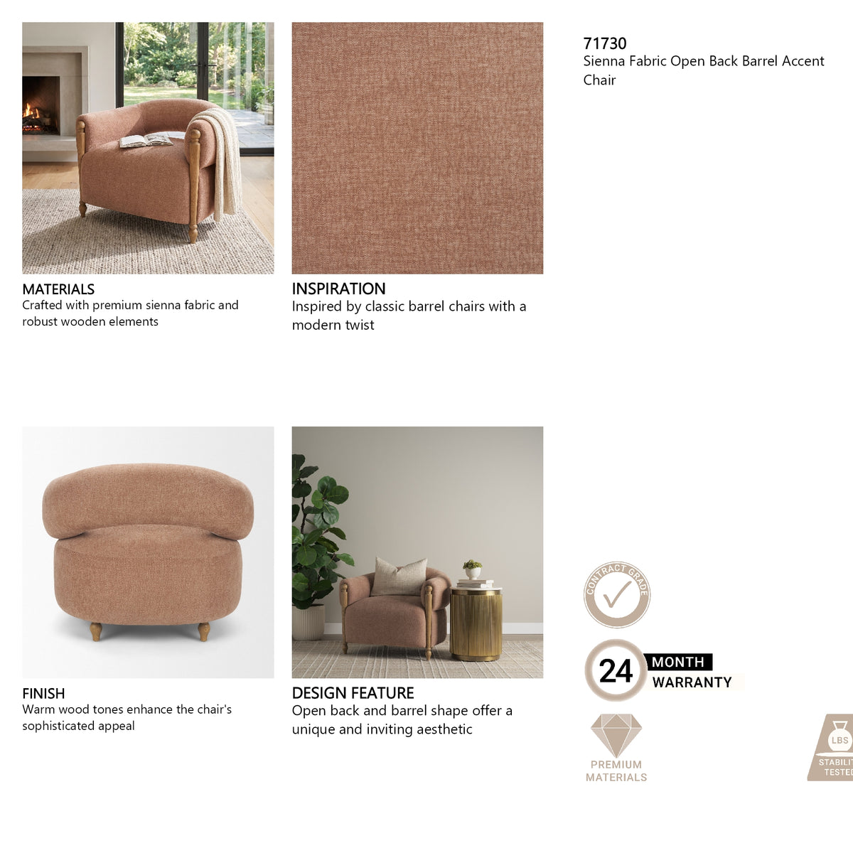 Margaux Sienna Fabric Open Back Barrel Accent Chair from Mercana - Luna Furniture