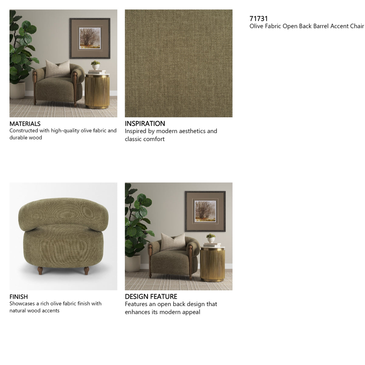 Margaux Olive Fabric Open Back Barrel Accent Chair from Mercana - Luna Furniture