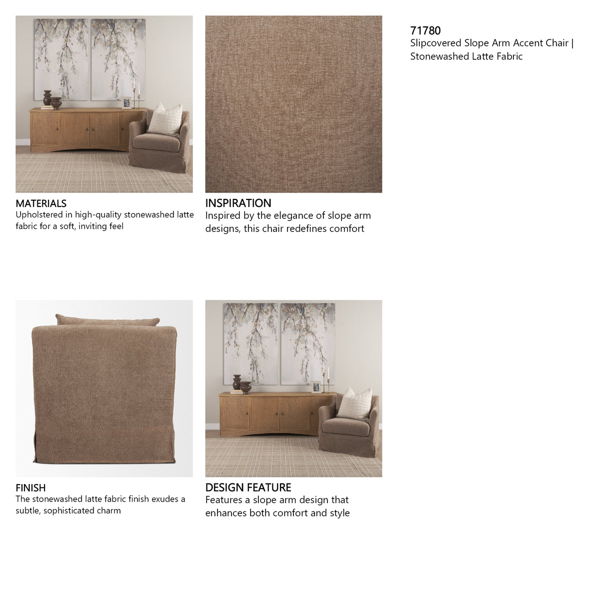 Ellington Slipcovered Slope Arm Accent Chair | Stonewashed Latte Fabric