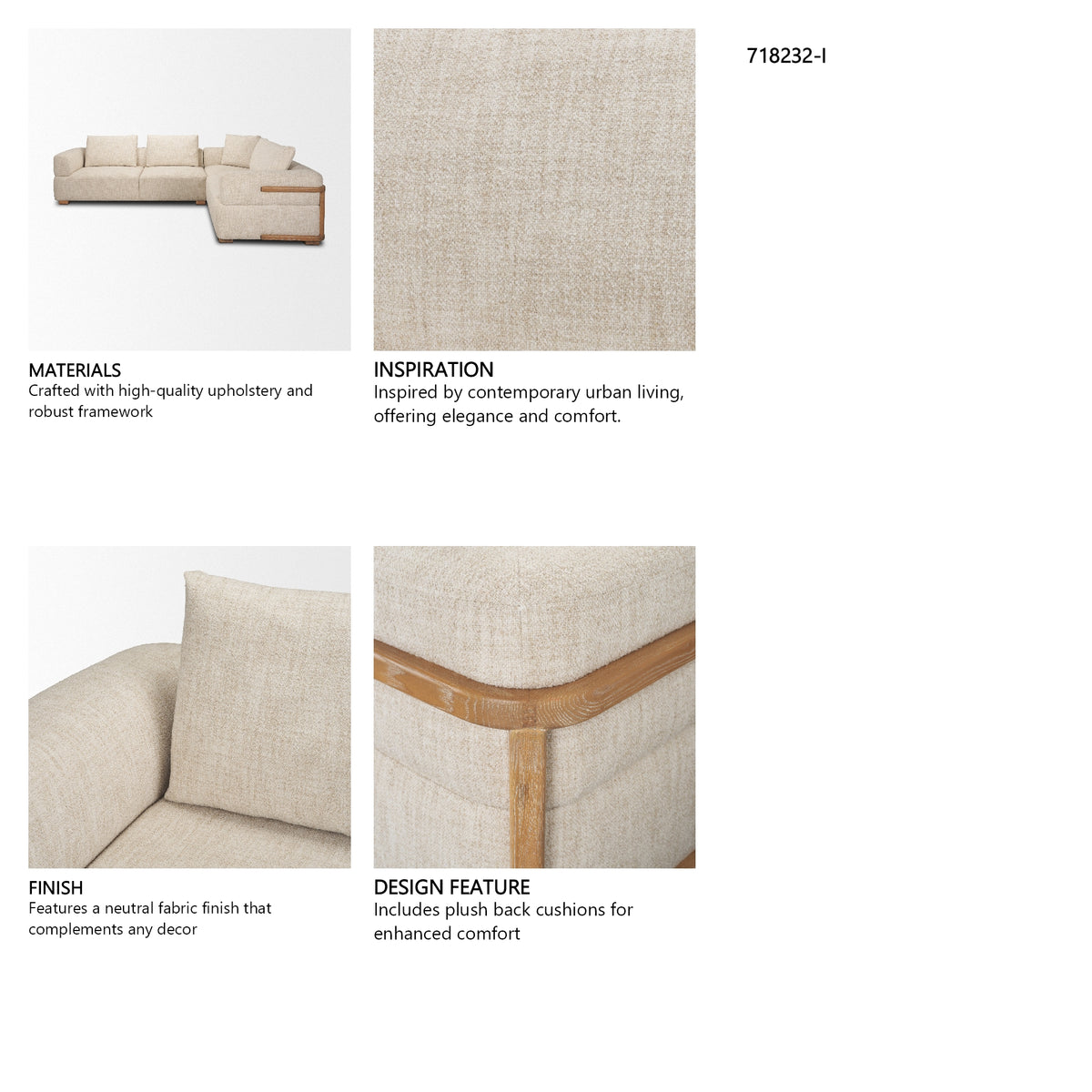 Warner Frame 3 Piece Sofa Set w/S Corner Piece w/Back Cushions from Mercana - Luna Furniture