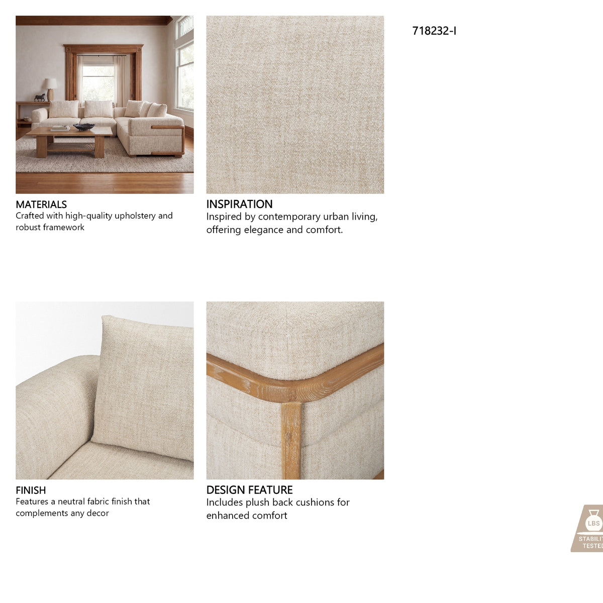 Warner Frame 3 Piece Sofa Set w/S Corner Piece w/Back Cushions from Mercana - Luna Furniture