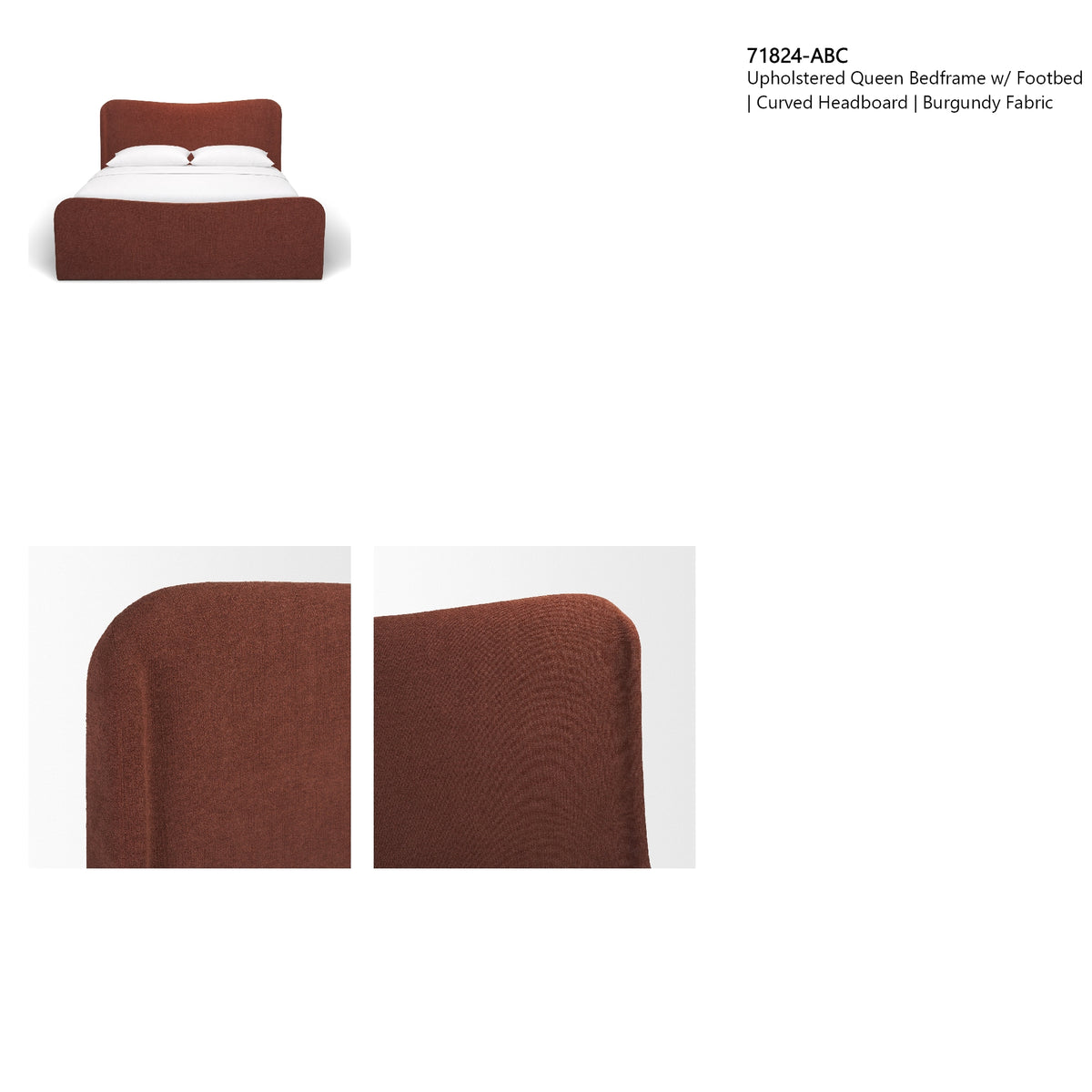 Solene Queen Upholstered Bedframe w/ Footbed | Curved Headboard | Burgundy Fabric from Mercana - Luna Furniture