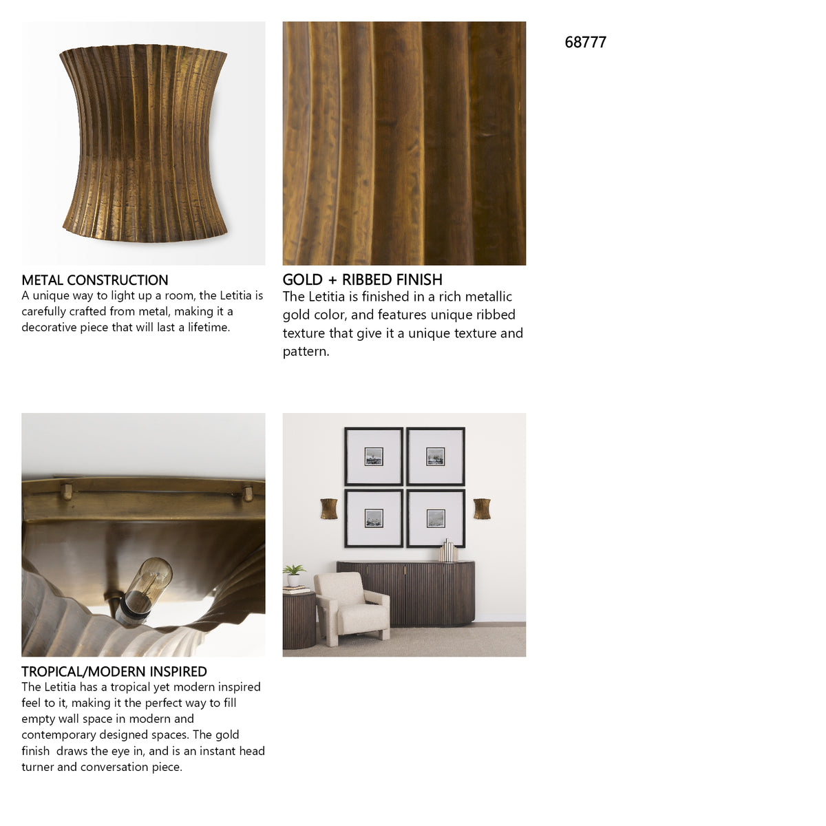Letitia 10.5L x 5.5W x 11.0H Gold Hammered Metal Fan Wall Sconce from Mercana - Luna Furniture