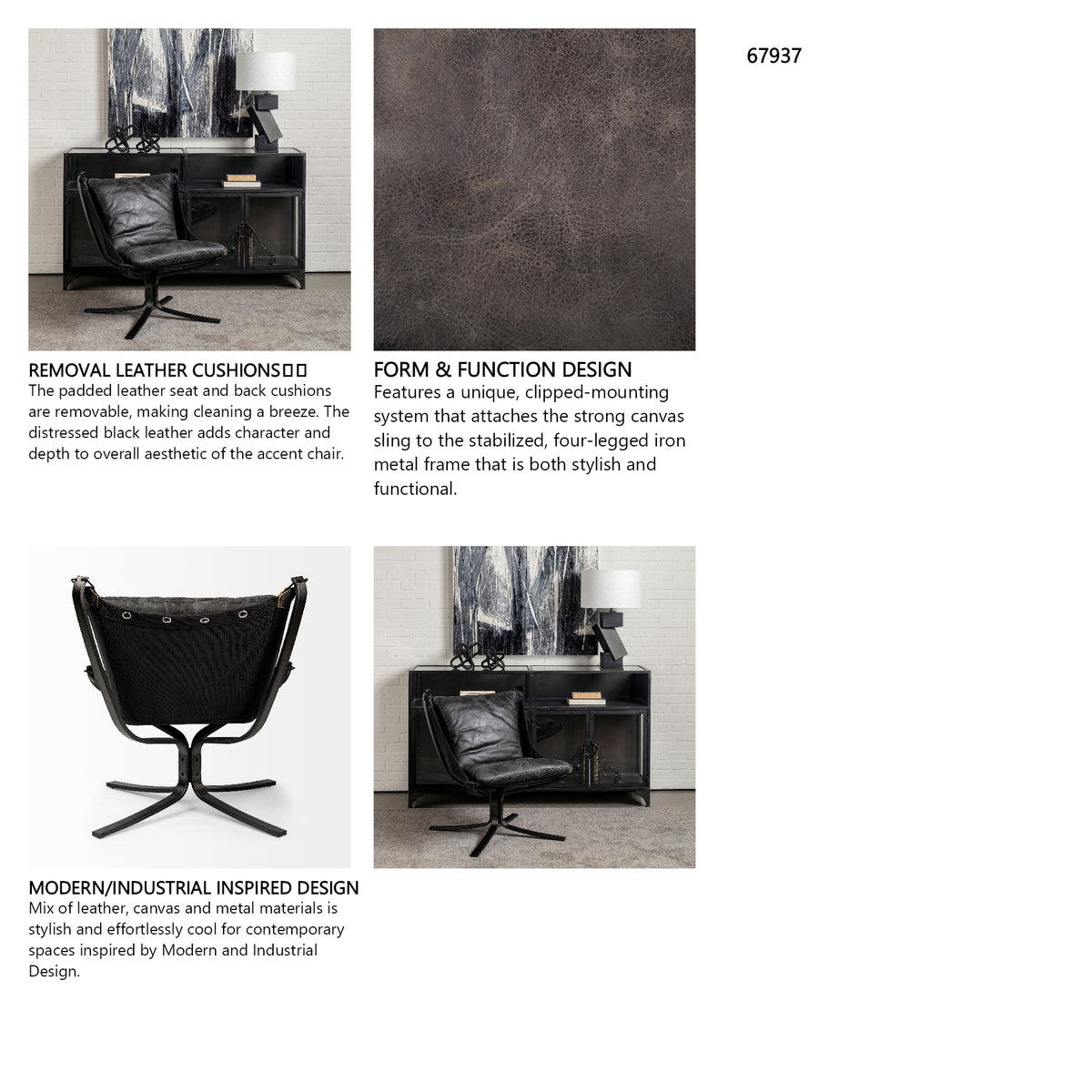Colarado Black Leather Cushions w/ Black Metal Frame Sling-Style Accent Chair from Mercana - Luna Furniture