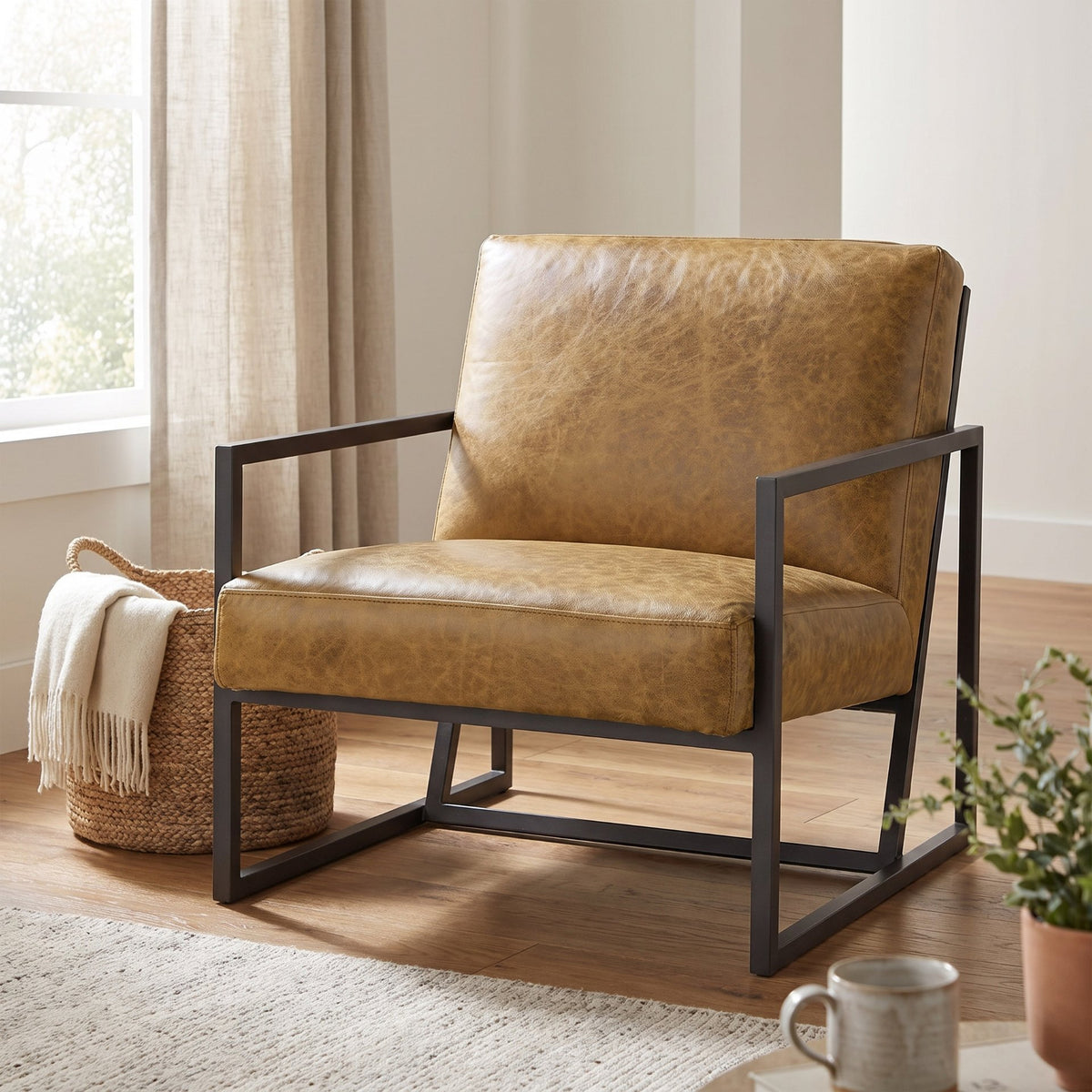 Armelle II Brown Leather Seat w/Gray Metal Frame Accent Chair from Mercana - Luna Furniture
