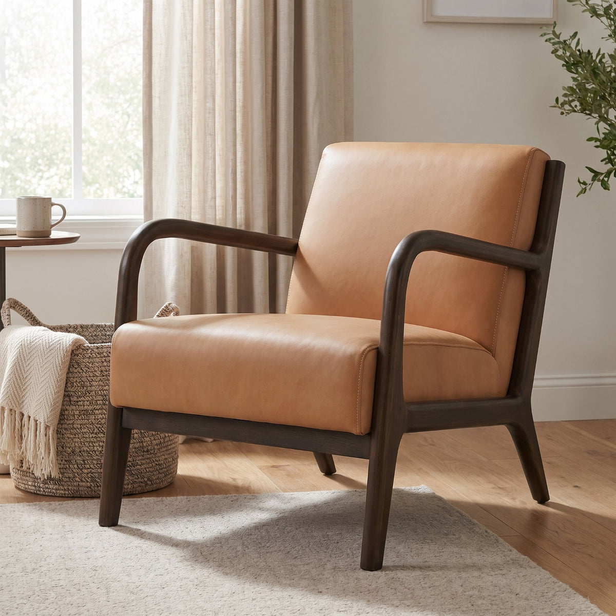 Cashel Accent Chair W/ Dark Brown Wood and Tan Genuine Leather from Mercana - Luna Furniture