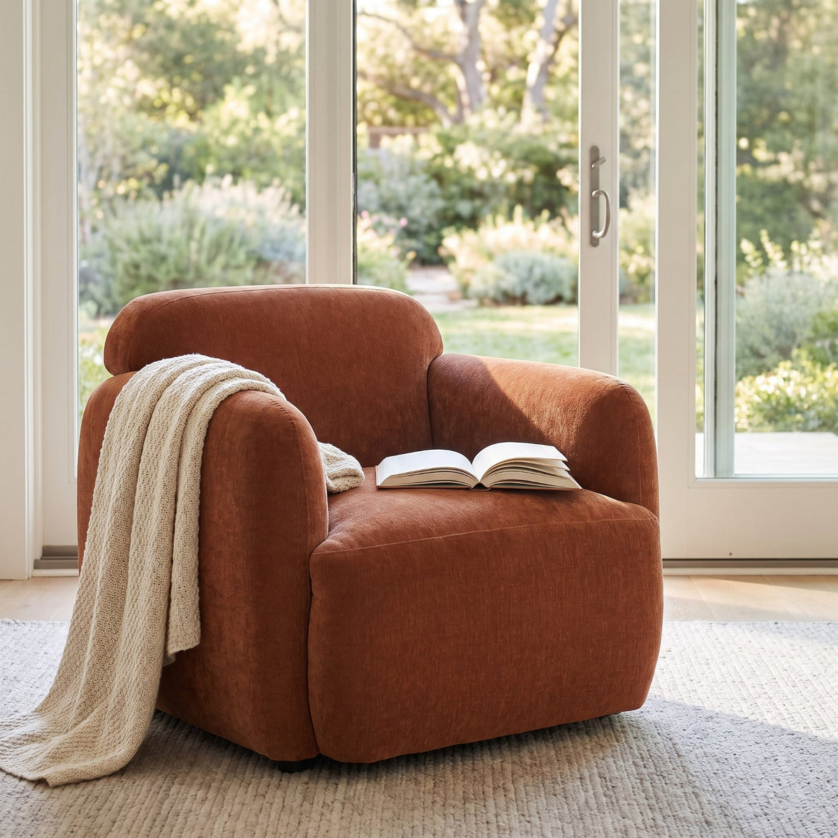 Saga Stonewashed Rust Chenille Fabric Upholstered Chair from Mercana - Luna Furniture