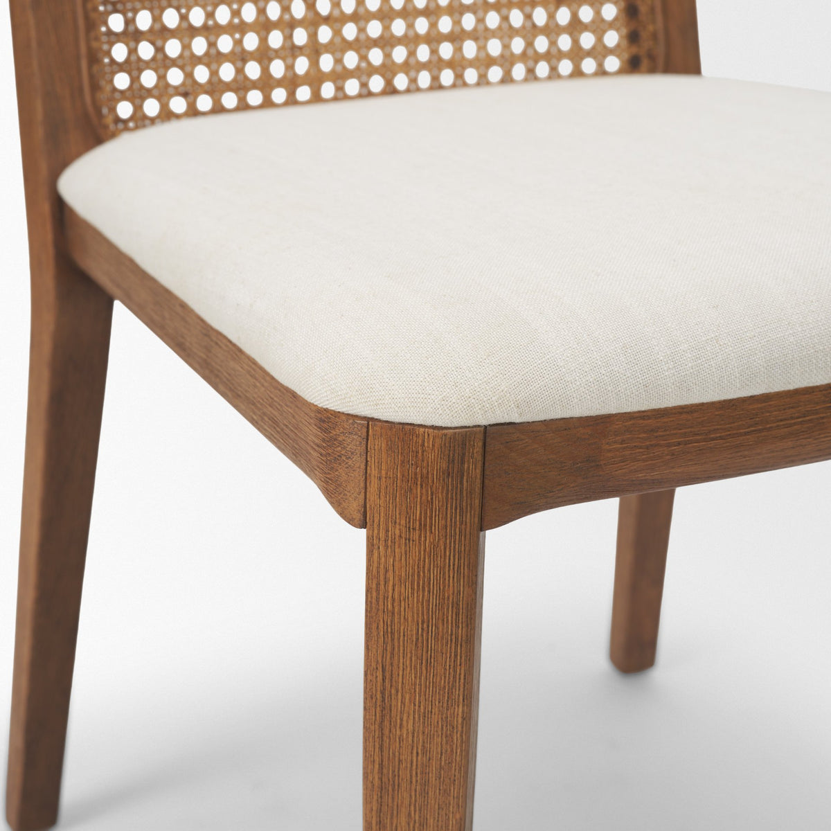 Clara Light Brown Beech Wood W/ Cream Fabric Seat and Cane Back Armless Dining Chair, Set of 2 from Mercana - Luna Furniture