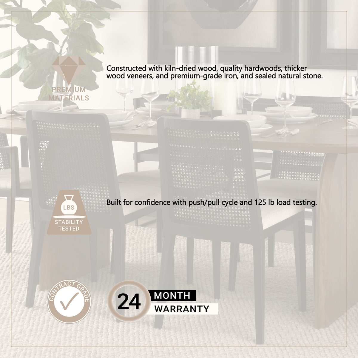 Clara Black Beech Wood W/ Cream Fabric Seat and Cane Back Armless Dining Chair, Set of 2 from Mercana - Luna Furniture