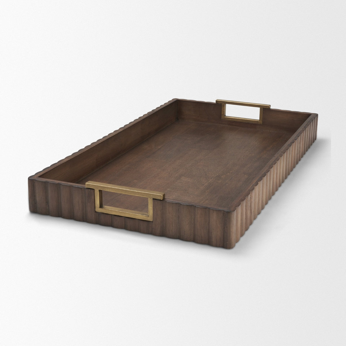 Strata Fluted Brown Walnut Wooden Decortative Tray