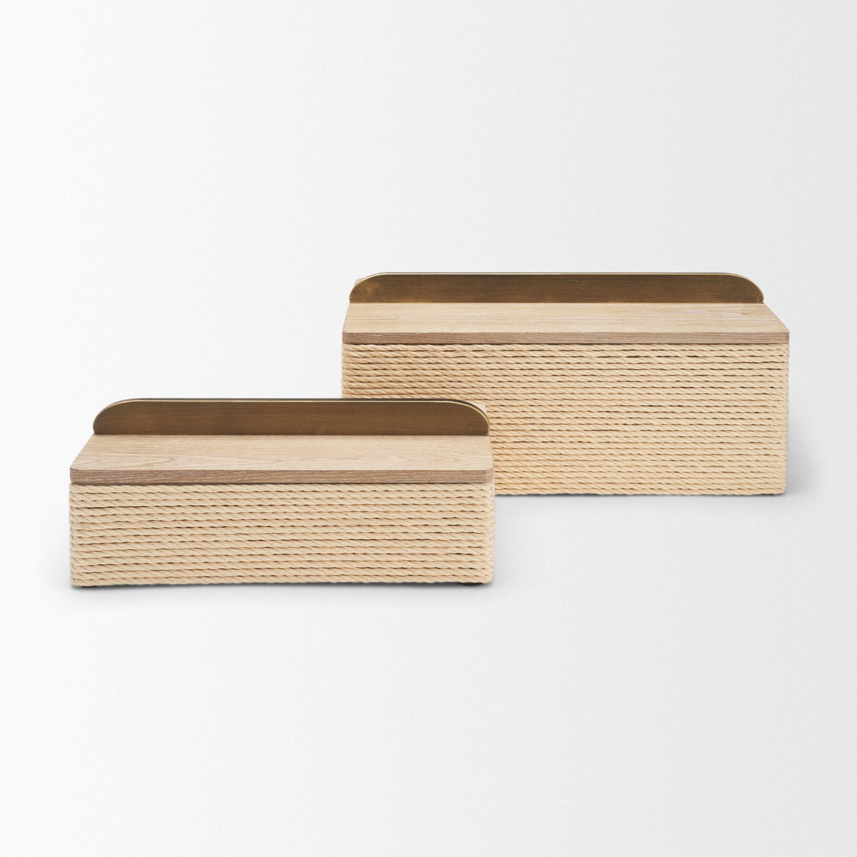 Chord Woven White-Washed w/ Brass Handle Decorative Box Set from Mercana - Luna Furniture