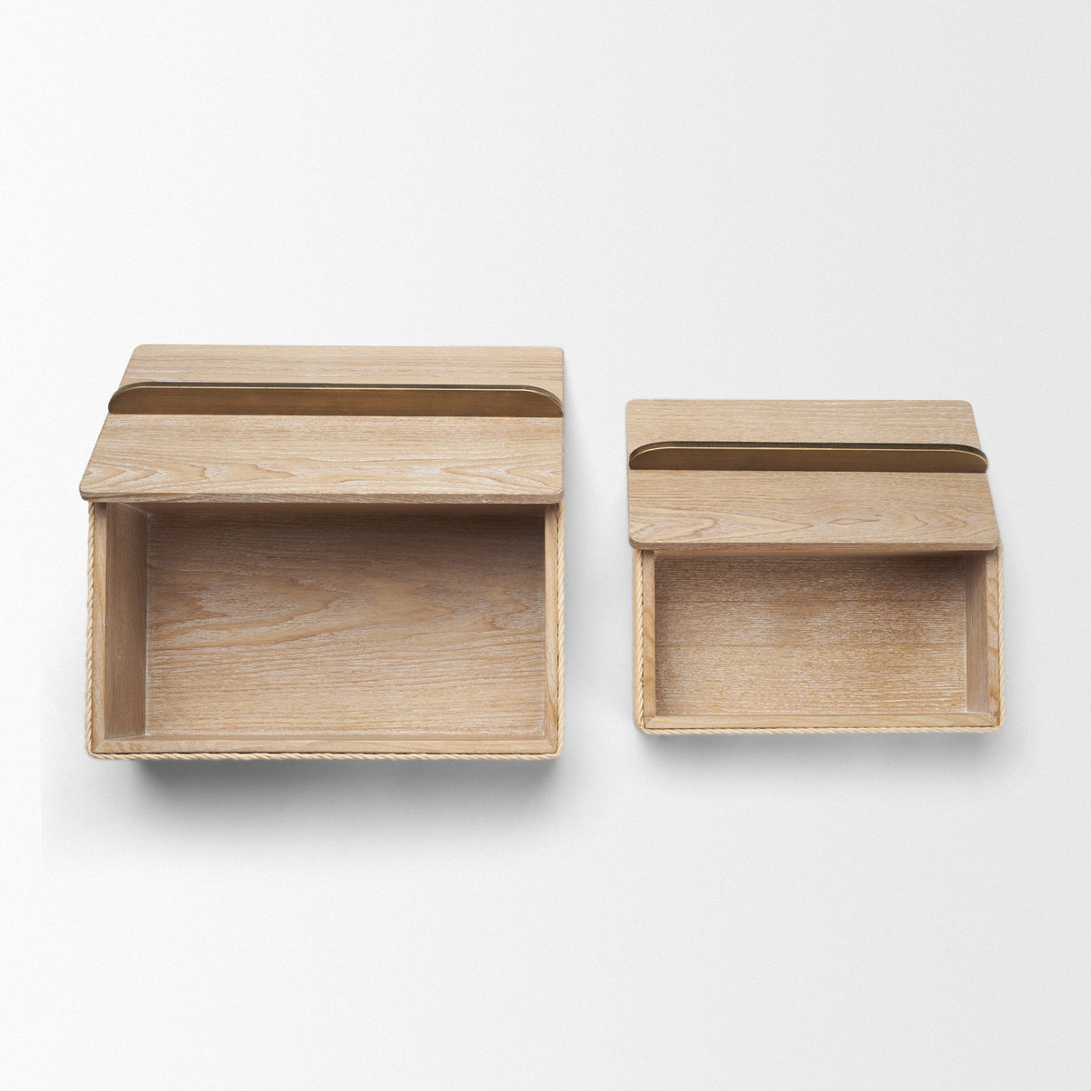 Chord Woven White-Washed w/ Brass Handle Decorative Box Set from Mercana - Luna Furniture