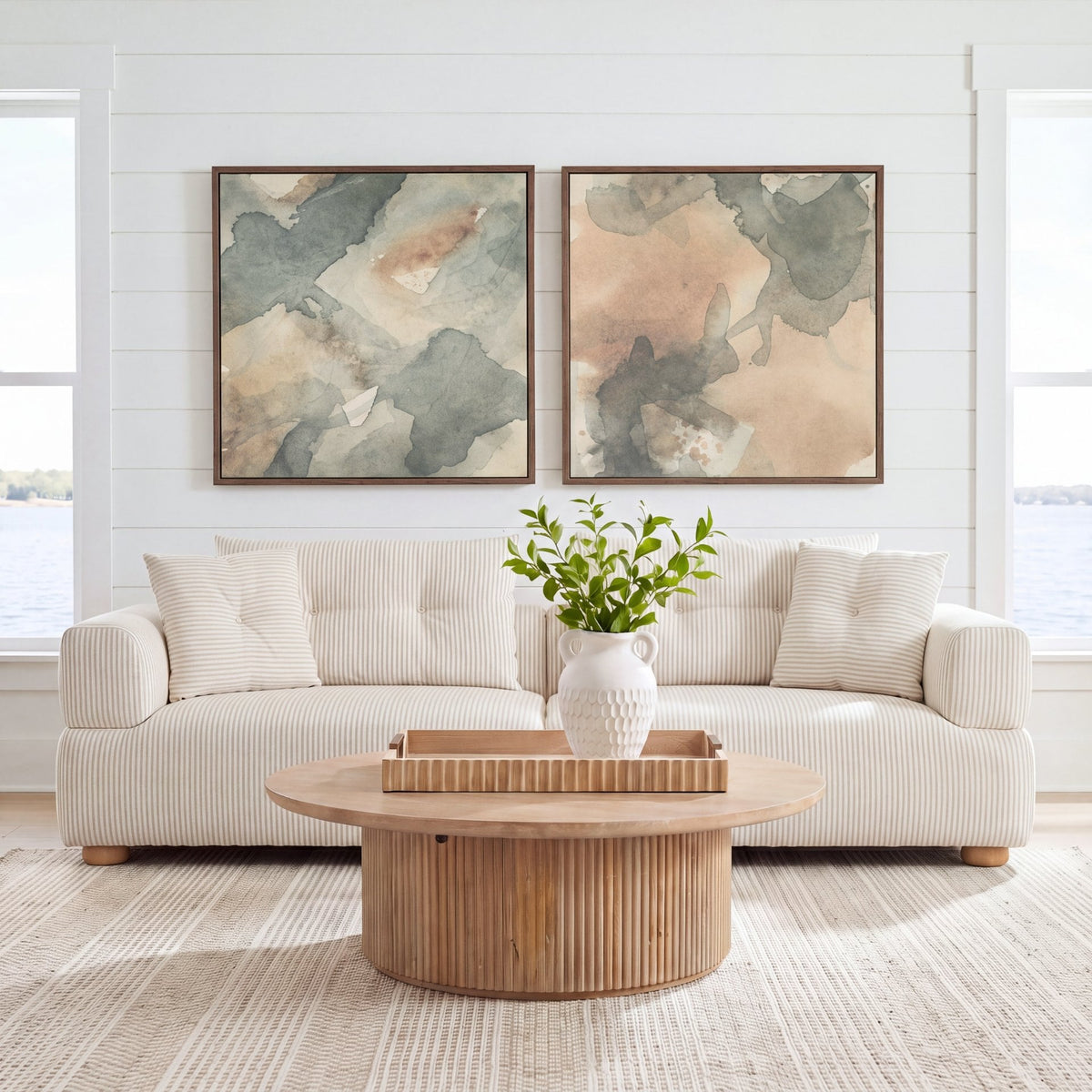 Strata Fluted White-Washed Wooden Decortative Tray