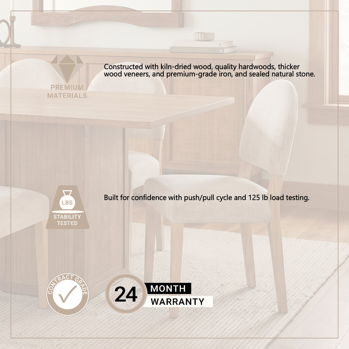 Martie Rounded Back Dining Side Chair | Oatmeal Fabric w/ Wood, Set of 2