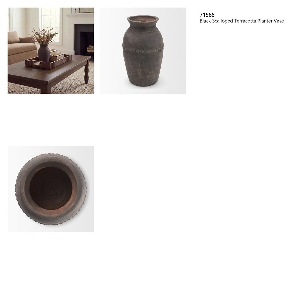 Creta Black Scalloped Terracotta Planter Vase from Mercana - Luna Furniture