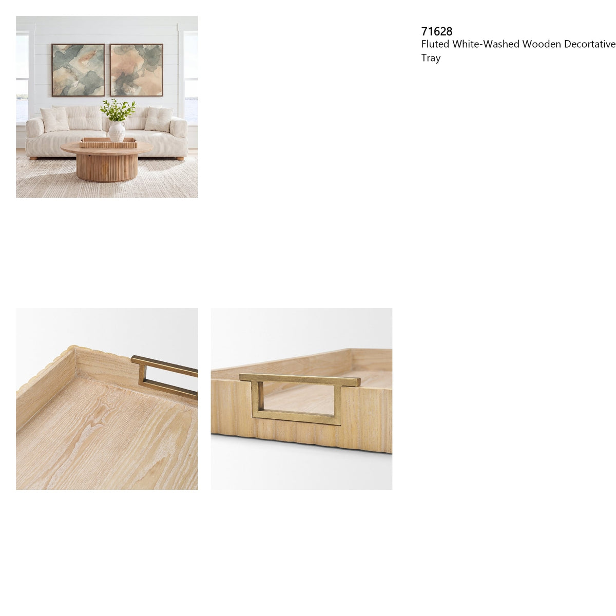 Strata Fluted White-Washed Wooden Decortative Tray