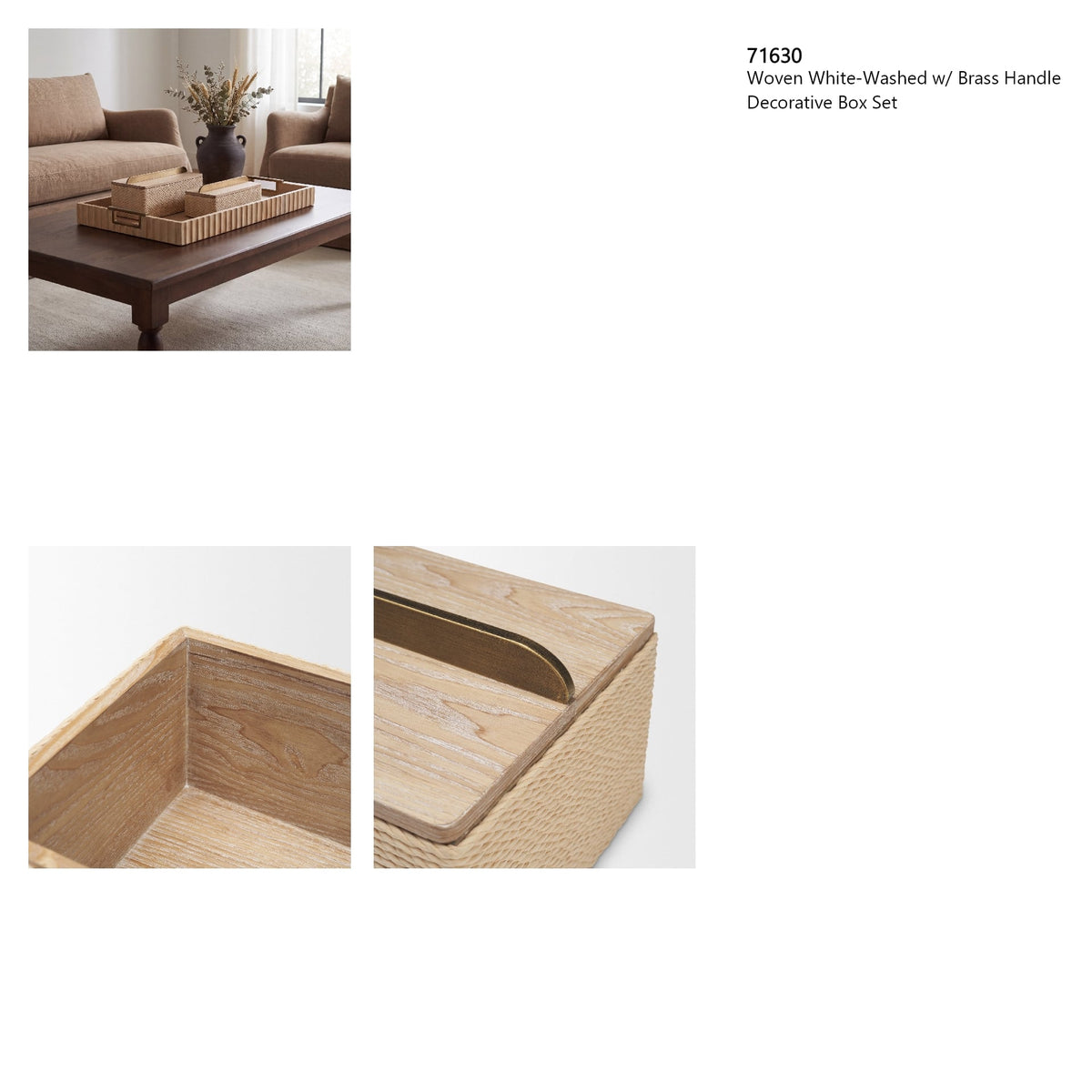 Chord Woven White-Washed w/ Brass Handle Decorative Box Set from Mercana - Luna Furniture