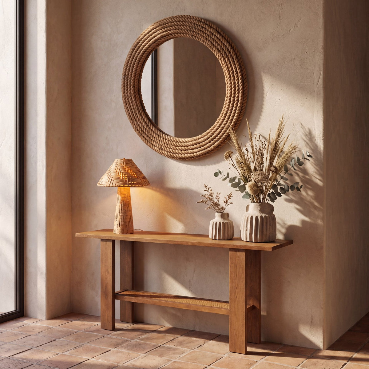 Kova 42" Rope Framed Round Wall Mirror from Mercana - Luna Furniture