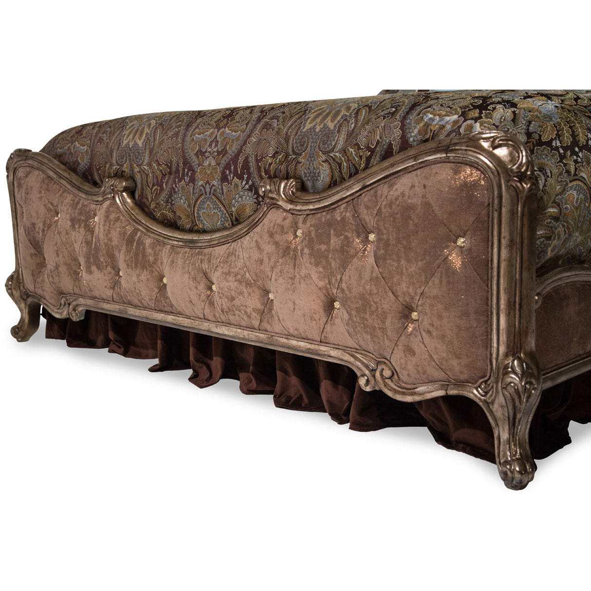 Platine De Royale L. Espresso Antique Platinum Cal King Panel Bed W/brown Fabric from Michael Amini - Luna Furniture