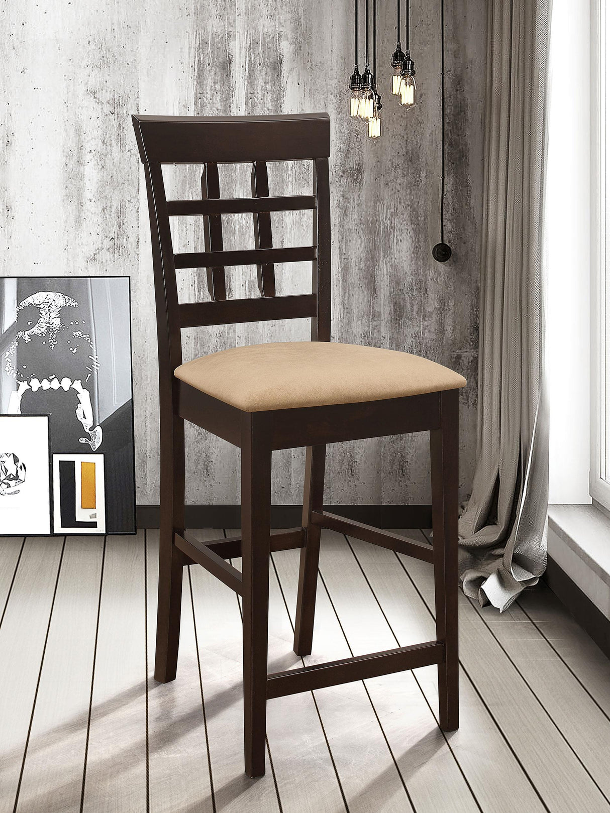 Gabriel Cappuccino and Tan Upholstered Counter Height Stools, Set of 2 from Coaster - Luna Furniture