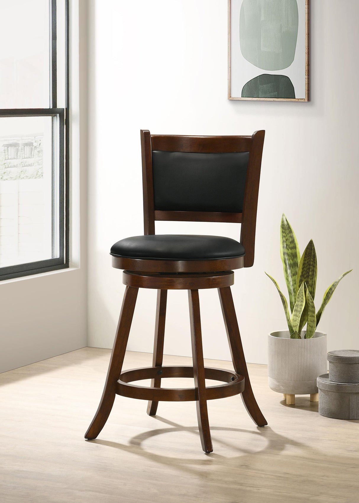 Broxton Chestnut and Black Upholstered Swivel Counter Height Stools, Set of 2 from Coaster - Luna Furniture