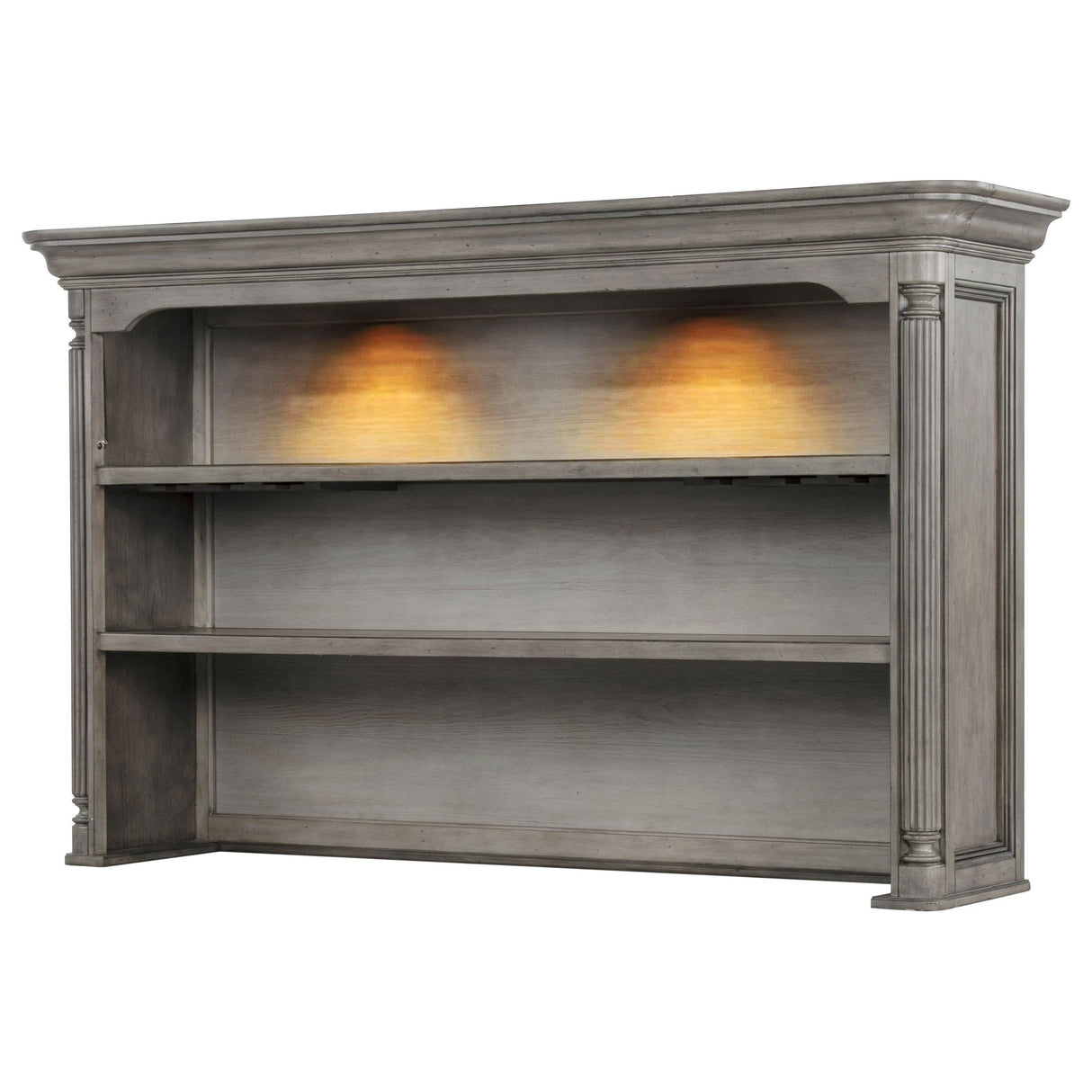Cresswell 2-tier Touch Light Hutch Display Cabinet Weathered Taupe from Coaster - Luna Furniture