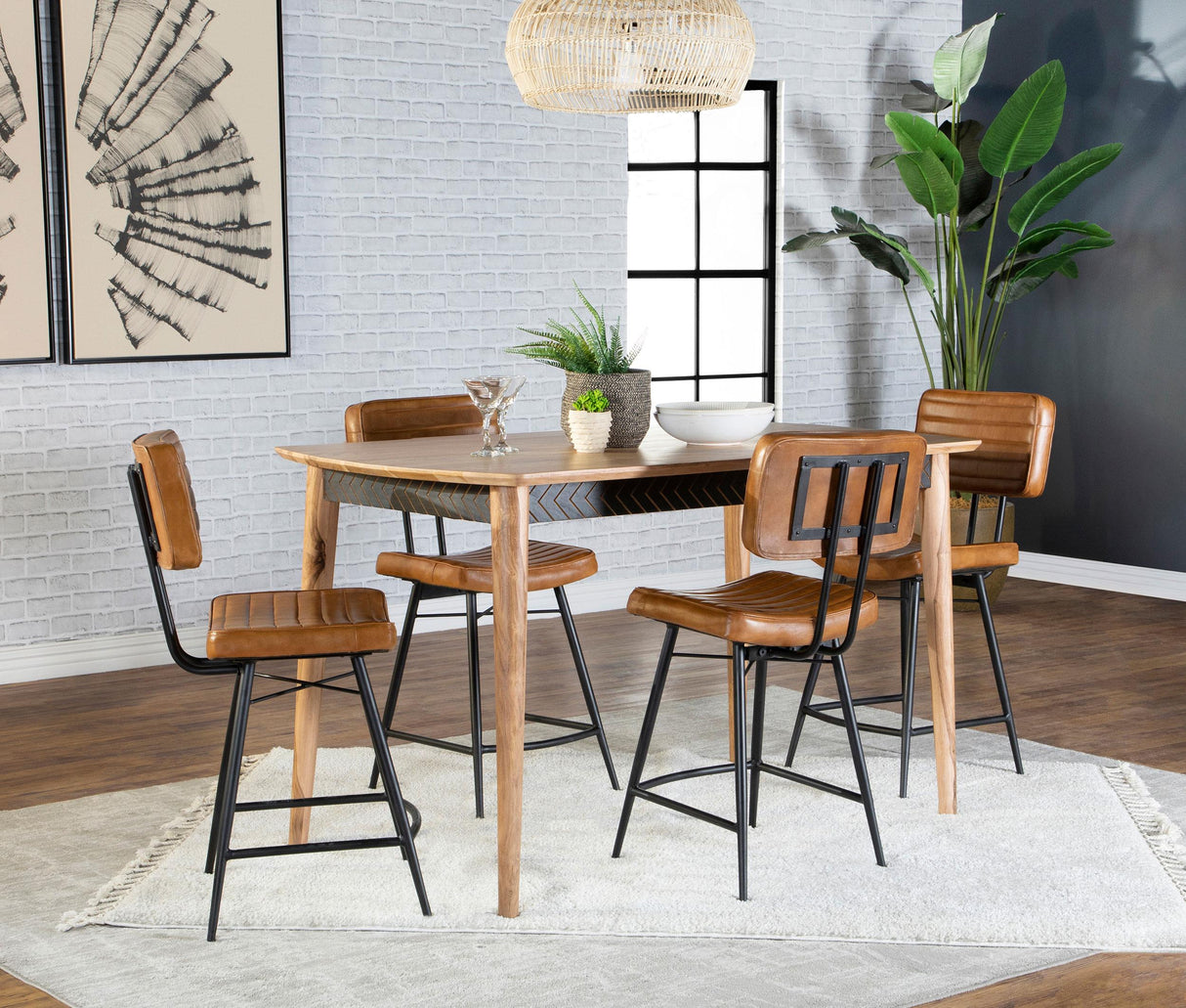 Partridge Natural Sheesham and Camel 5-Piece Rectangular Counter Height Dining Set from Coaster - Luna Furniture