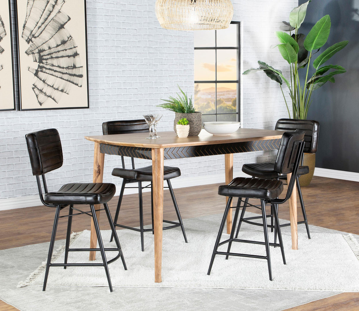 Partridge Natural Sheesham and Espresso 5-Piece Rectangular Counter Height Dining Set from Coaster - Luna Furniture