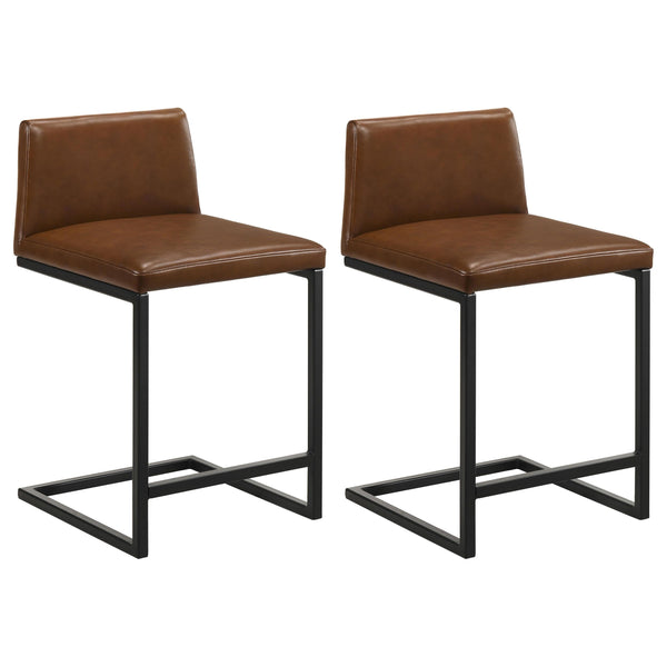 Vardon Dark Brown Genuine Leather Counter Height Chair, Set of 2