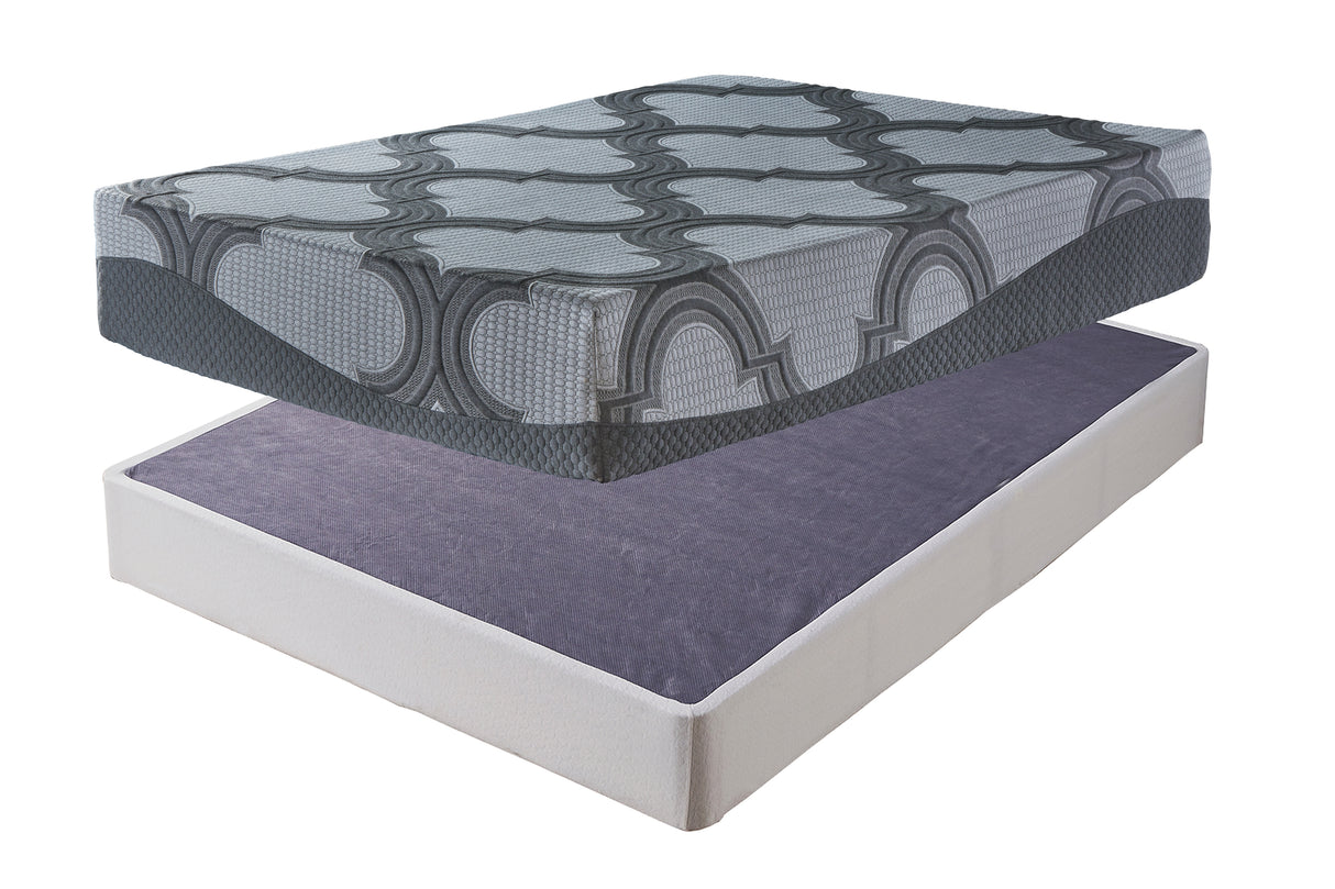 12 Inch Ashley Hybrid Mattress with Foundation in Gray from Ashley - Luna Furniture