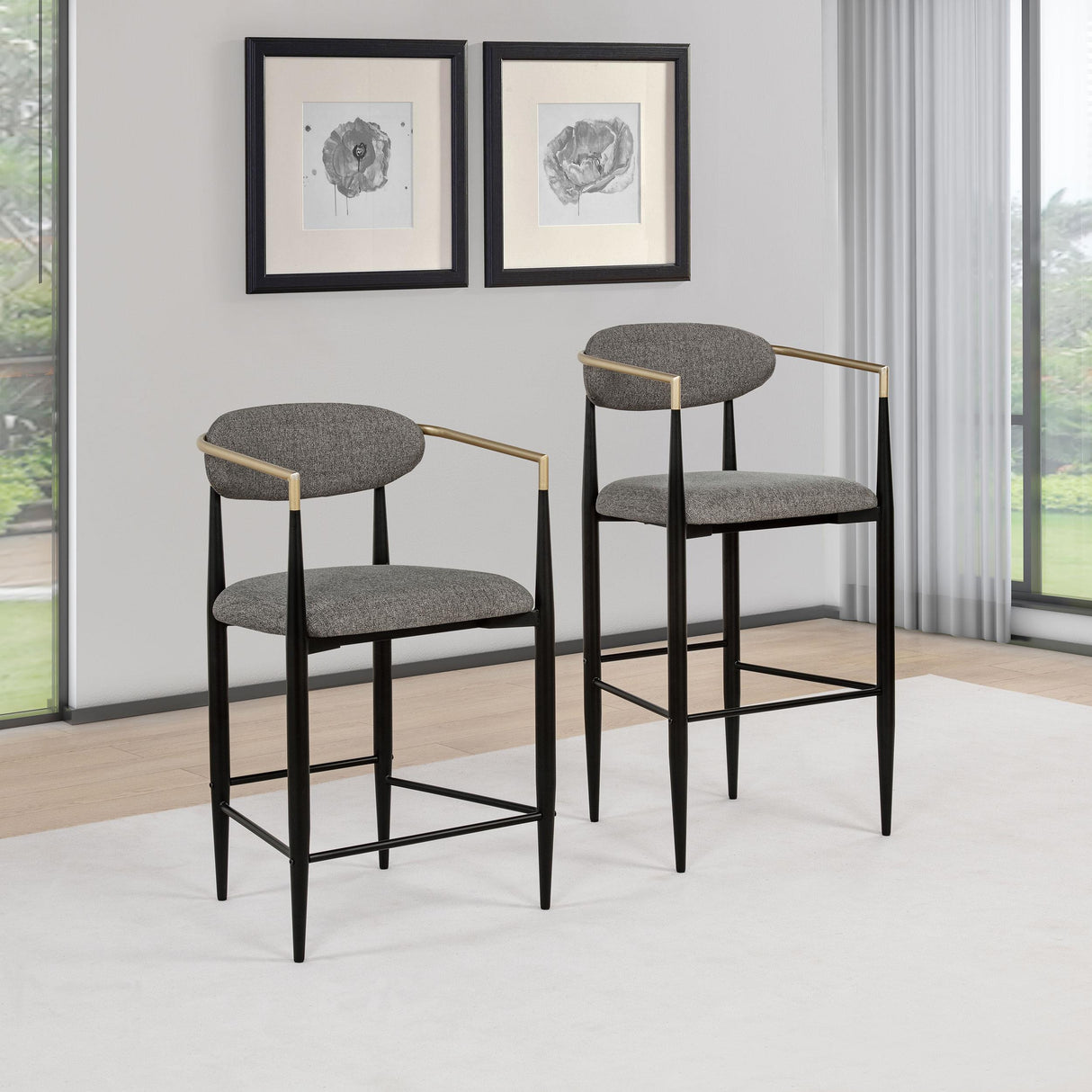 Tina Dark Gray Metal Counter Height Upholstered Bar Stool, Set of 2 from Coaster - Luna Furniture