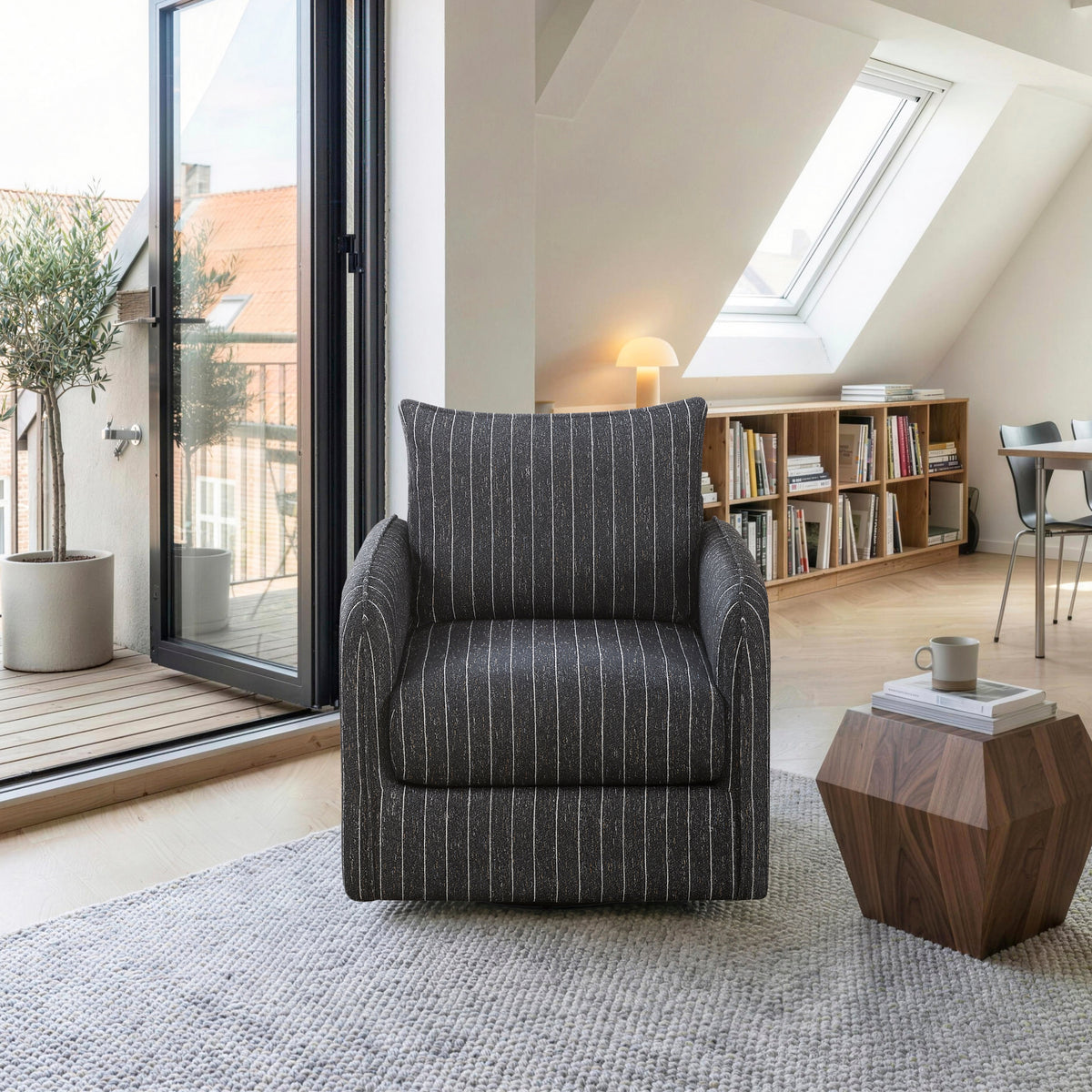 Coeur Charcoal Pinstripe Swivel Chair from Homelegance - Luna Furniture