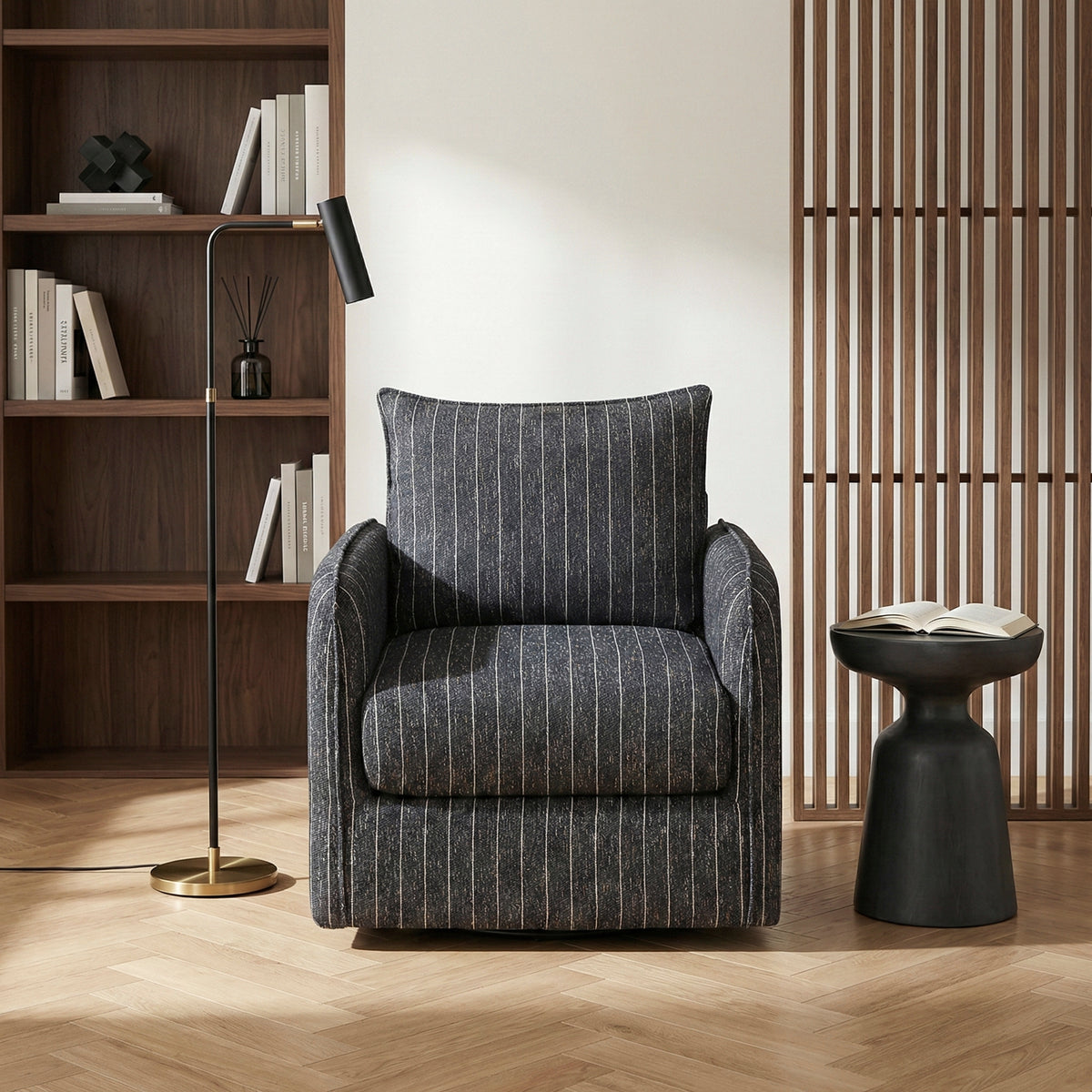 Coeur Charcoal Pinstripe Swivel Chair from Homelegance - Luna Furniture