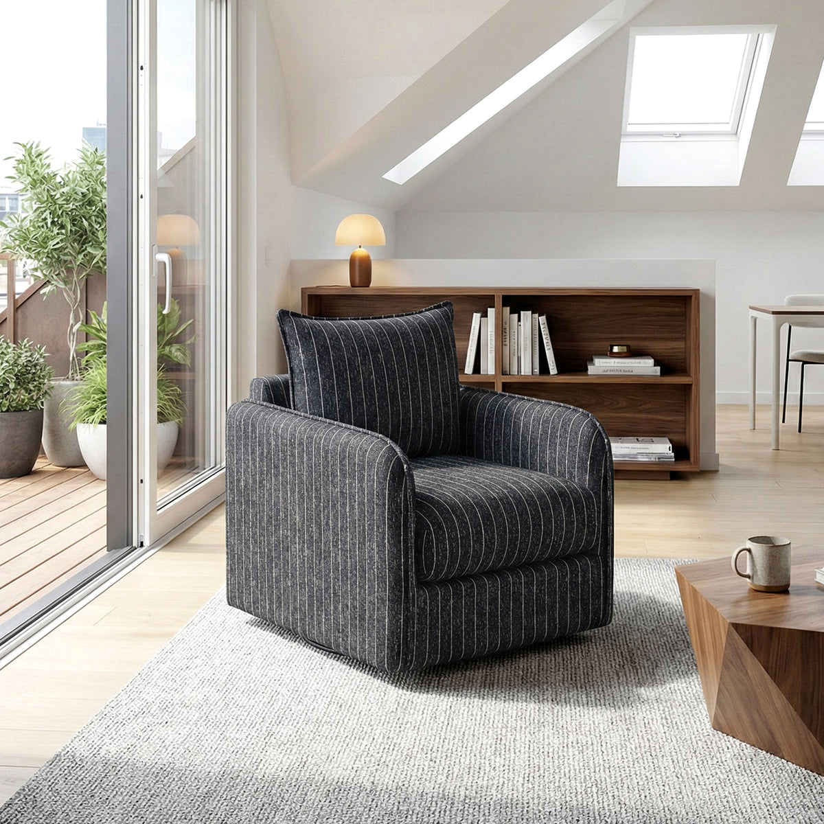 Coeur Charcoal Pinstripe Swivel Chair from Homelegance - Luna Furniture