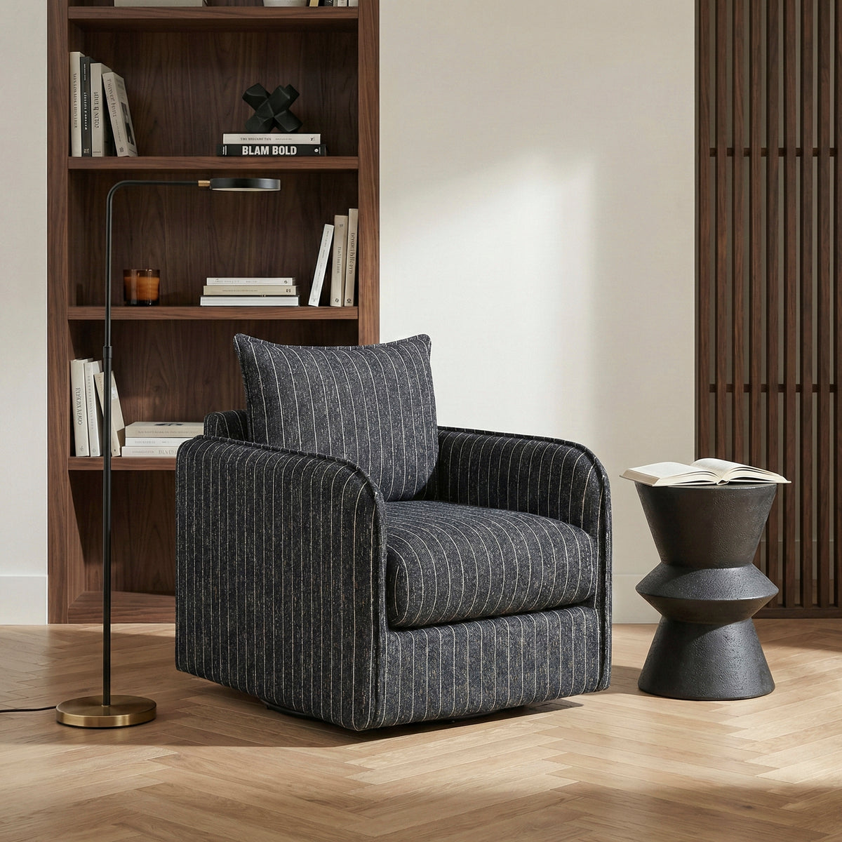 Coeur Charcoal Pinstripe Swivel Chair from Homelegance - Luna Furniture