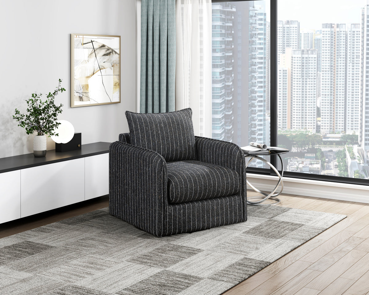 Coeur Charcoal Pinstripe Swivel Chair from Homelegance - Luna Furniture