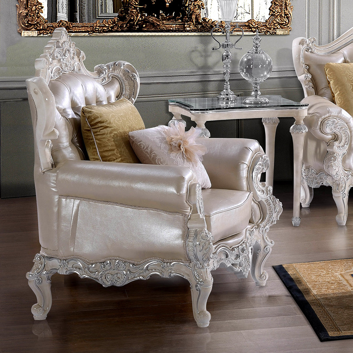 HD-13009 Antique White/Metallic Silver Highlights Chair from Homey Design - Luna Furniture