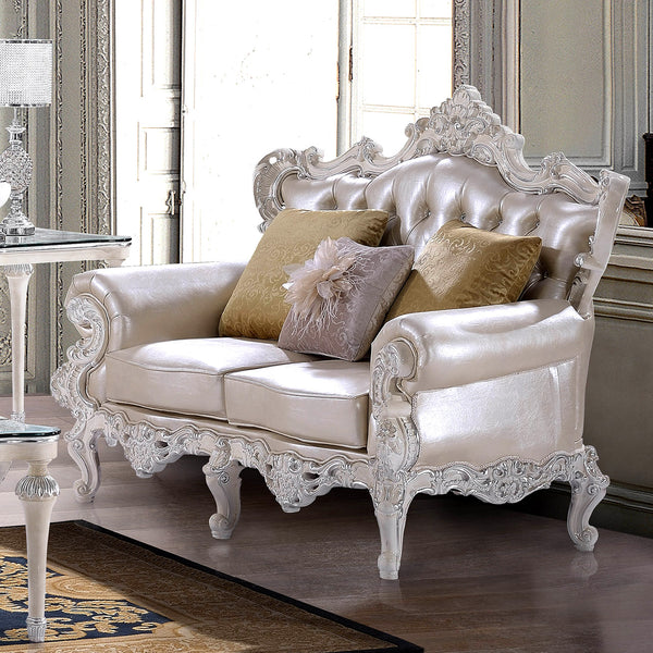 HD-13009 Antique White/Metallic Silver Highlights Loveseat