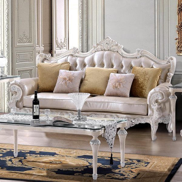 HD-13009 Antique White/Metallic Silver Highlights Sofa