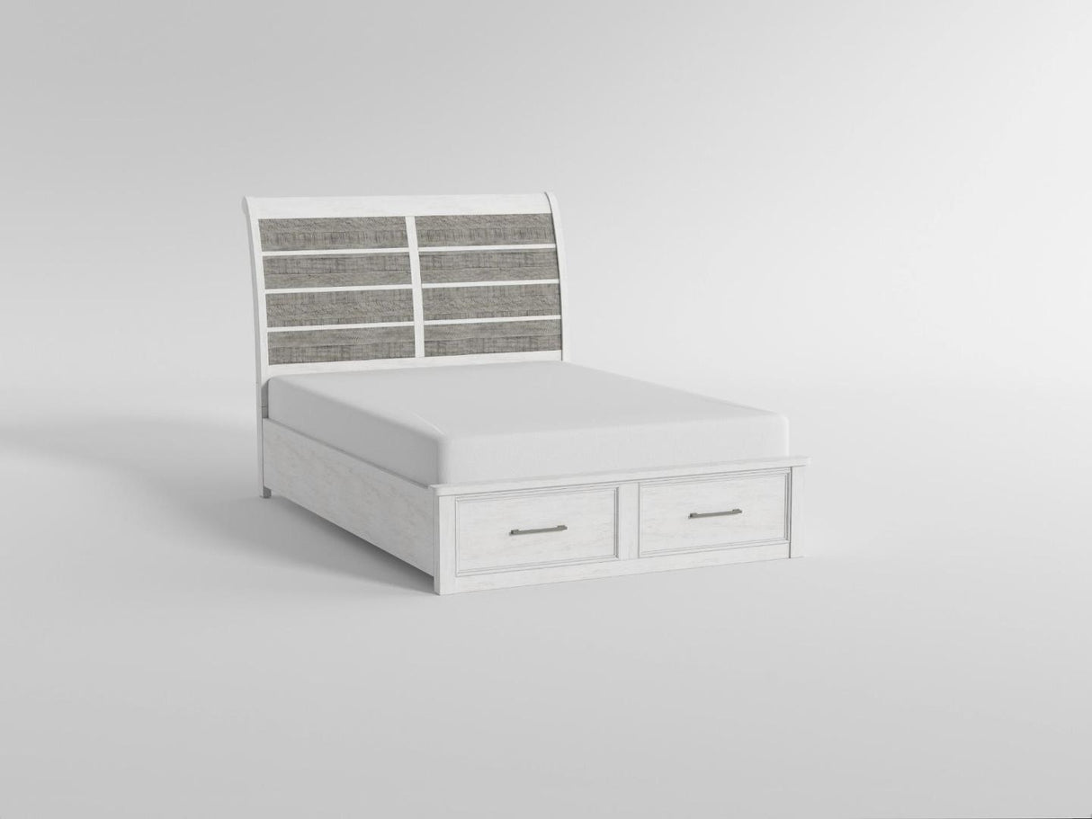 Ambrose Antique White/Gray Eastern King Platform Bed with Footboard Storage from Homelegance - Luna Furniture