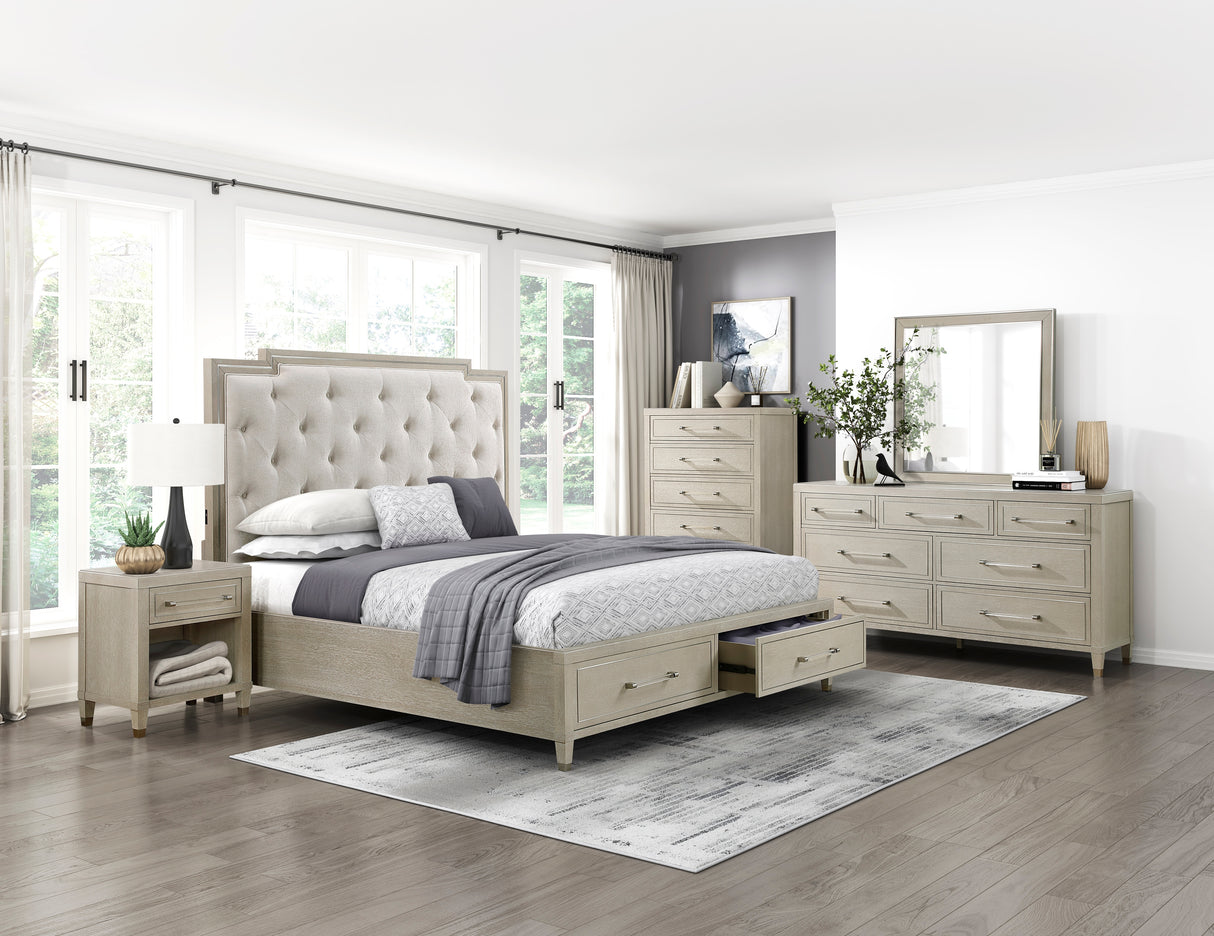 Genoa Light Oak Eastern King Platform Bed with Footboard Storage from Homelegance - Luna Furniture