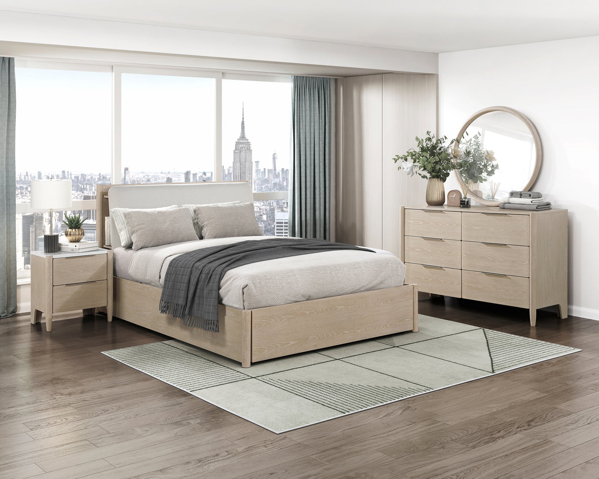 Matteo Light Oak Queen Platform Bed with Footboard Storage from Homelegance - Luna Furniture